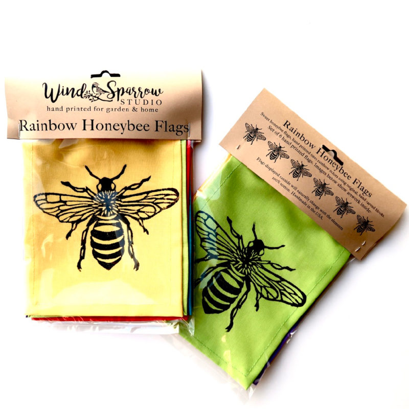 Rainbow Honeybee Flags in packaging, showing front and back