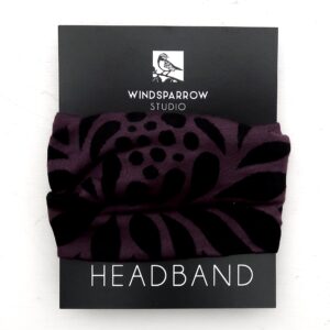 Chrysanthemum headband (black ink) Dusty Plum Dark Purple