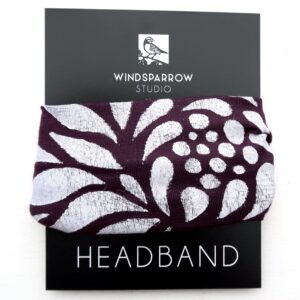 Chrysanthemum headband (white ink) Dusty Plum Dark Purple