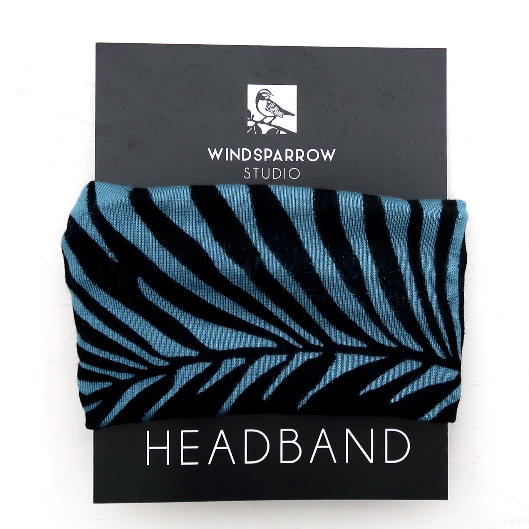 Palm Leaf headband (black ink) Muted Teal Blue