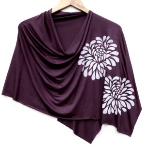 Chrysanthemum poncho (white ink) Dusty Plum Dark Purple