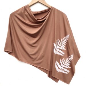 Fern Poncho (white ink) Latte Brown