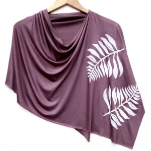 Frond poncho (white ink) dusty plum light purple