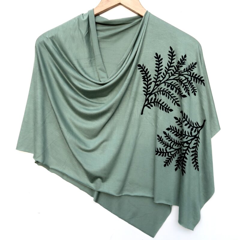 Leafy Branch poncho printed with black ink