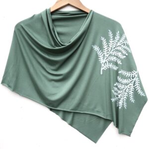 Leafy Branch poncho (white ink) Moss Green