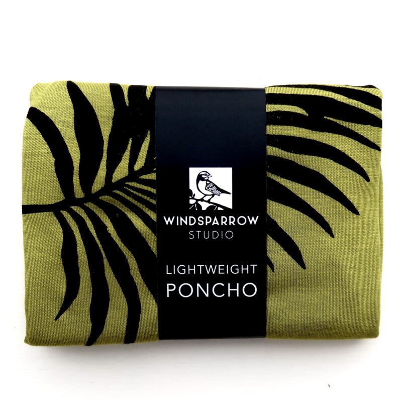 Palm Leaf poncho (black ink) in packaging