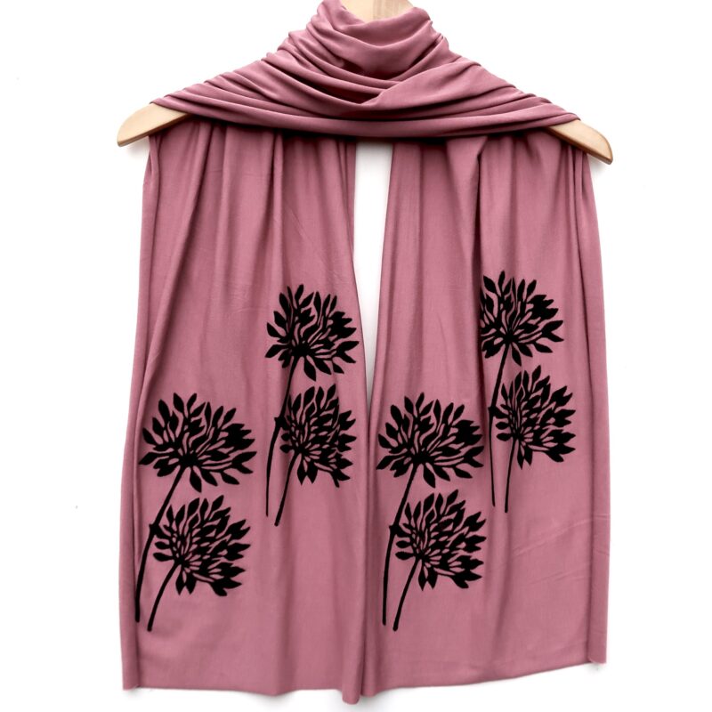 Allium scarf (black ink) Rose Spice Pink
