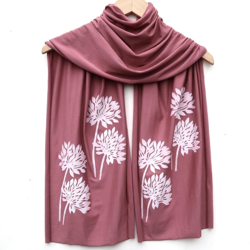 Allium scarf (white ink) Rose Spice Pink