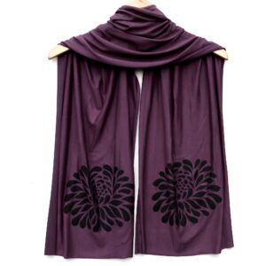 Chrysanthemum scarf (black ink) Dusty Plum Dark Purple
