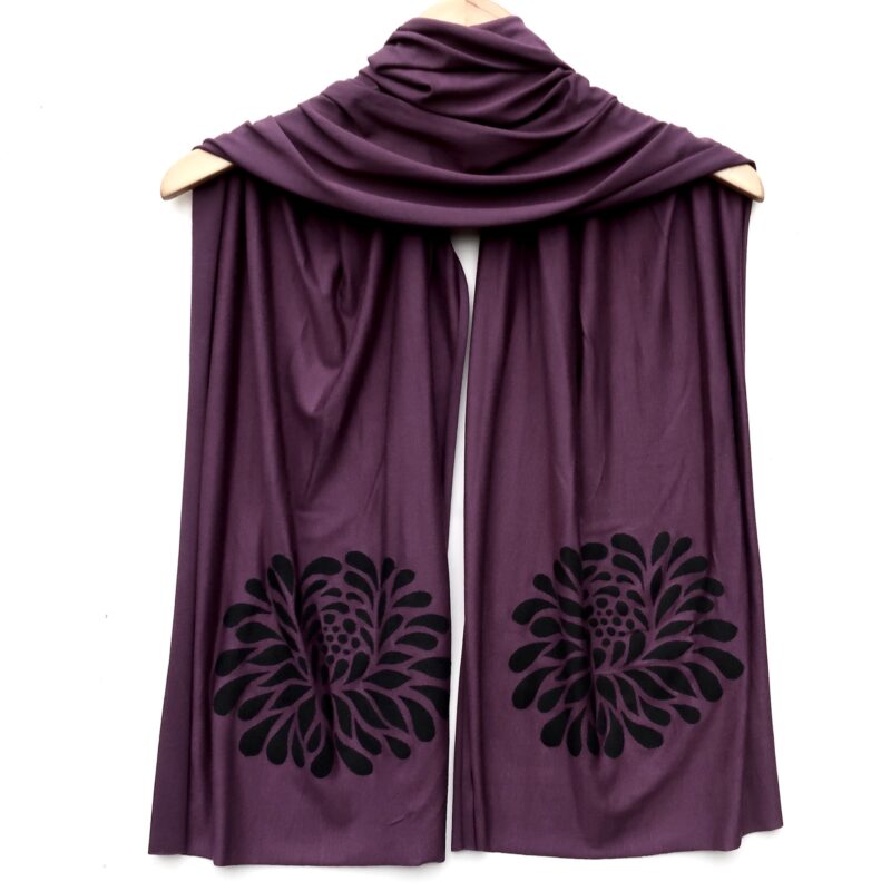 Chrysanthemum scarf (black ink) Dusty Plum Dark Purple
