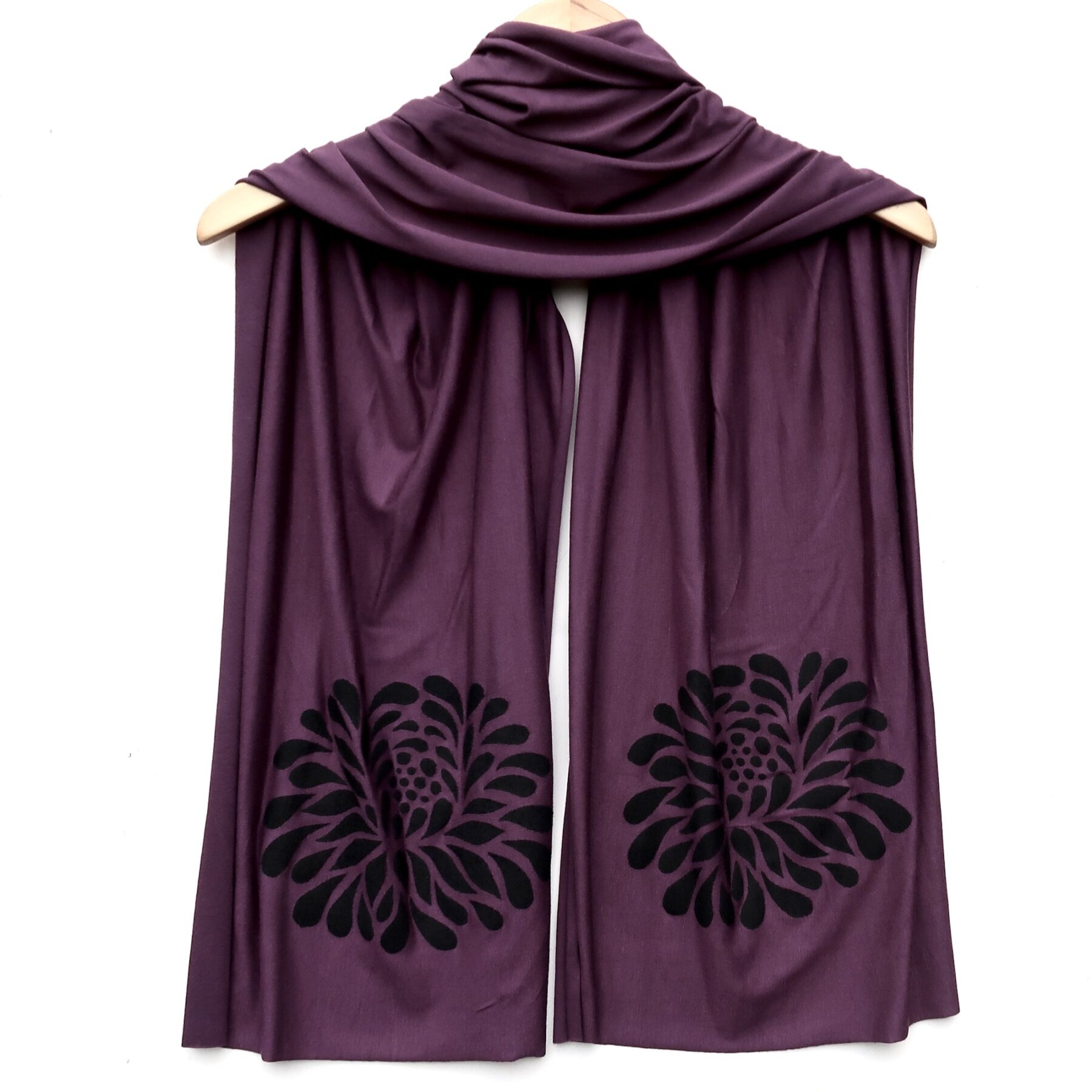 Chrysanthemum scarf (black ink) Dusty Plum Dark Purple
