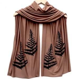 Fern scarf (black ink) Latte Brown