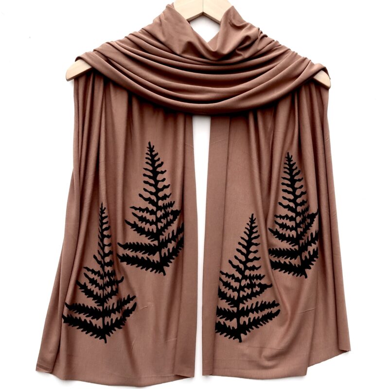 Fern scarf (black ink) Latte Brown