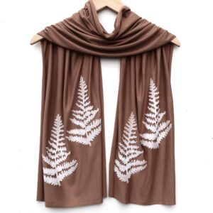 Fern scarf (white ink) Latte Brown
