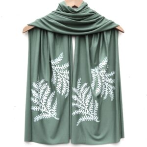 Leafy Branch scarf (white ink) Moss Green