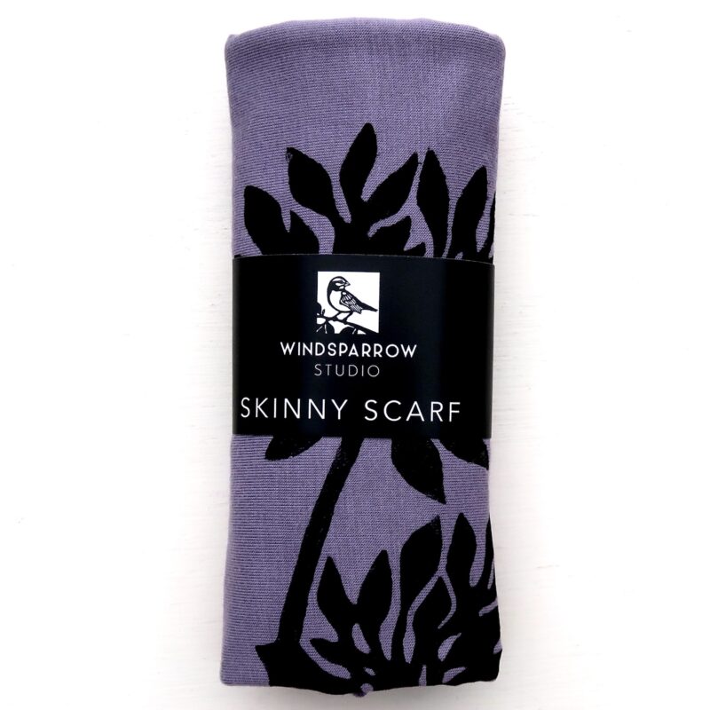 Allium skinny scarf (black ink) in packaging