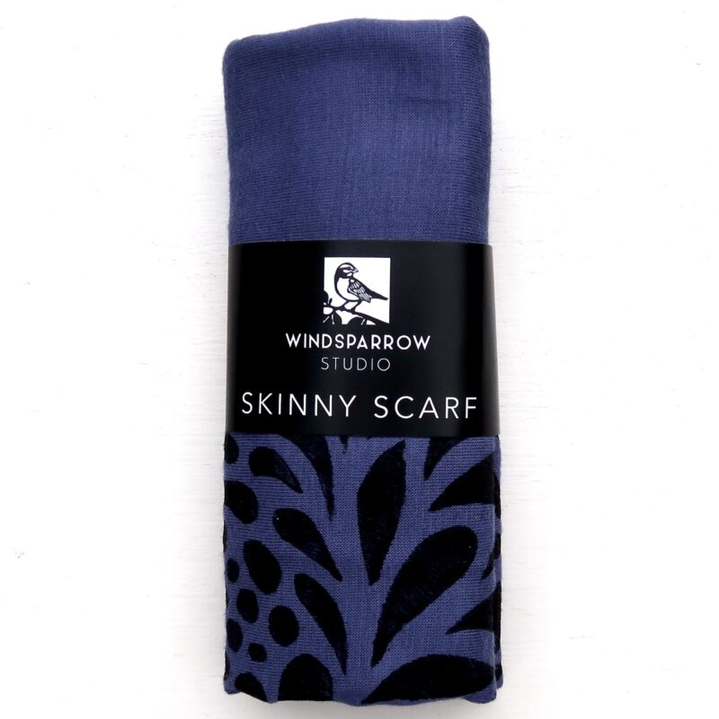 Chrysanthemum skinny scarf (black ink) in packaging