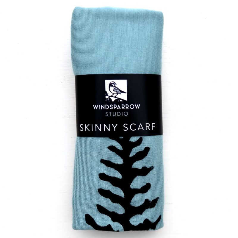 Fern skinny scarf (black ink) in packaging