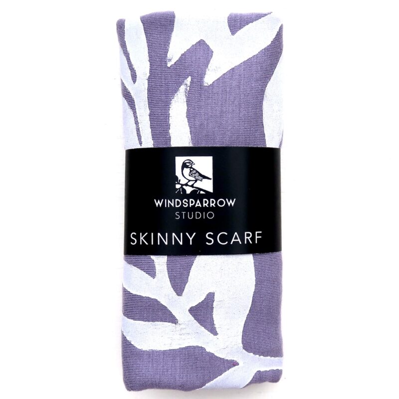 Laurel skinny scarf (white ink) in packaging