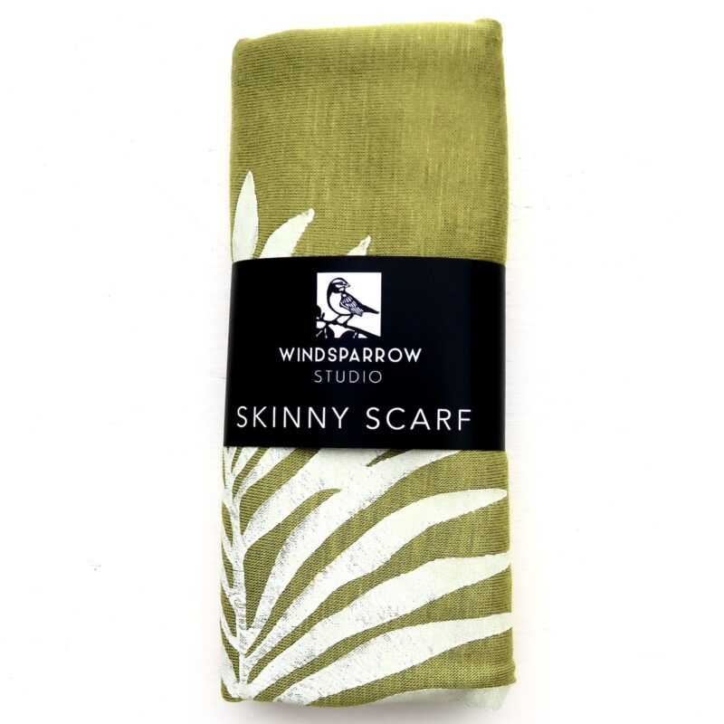 Palm Leaf skinny scarf (white ink) in packaging